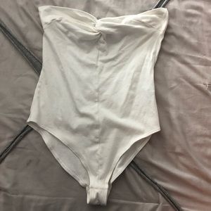 white tube top front knot bodysuit